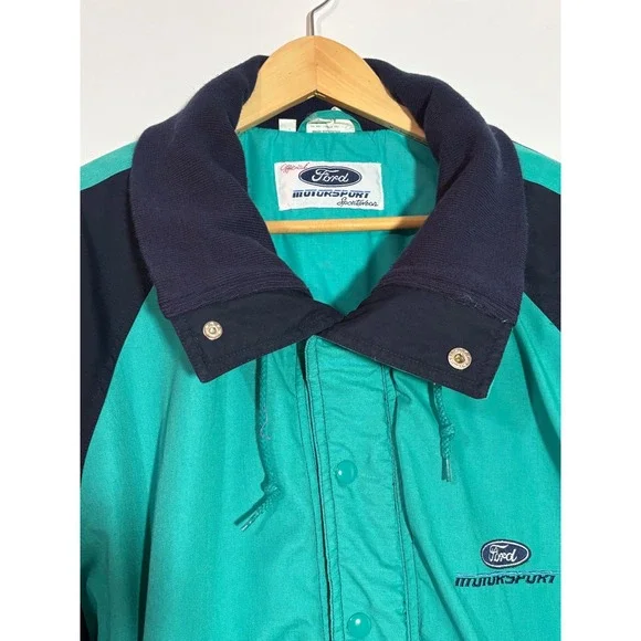 Vintage Ford Motorsport Sportswear Jacket Mens XL Teal Navy Blue Racing Bomber